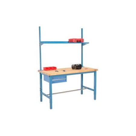 Global Equipment 72x30 Production Workbench Birch Square Edge - Drawer, Upright   Shelf BL 318978BL